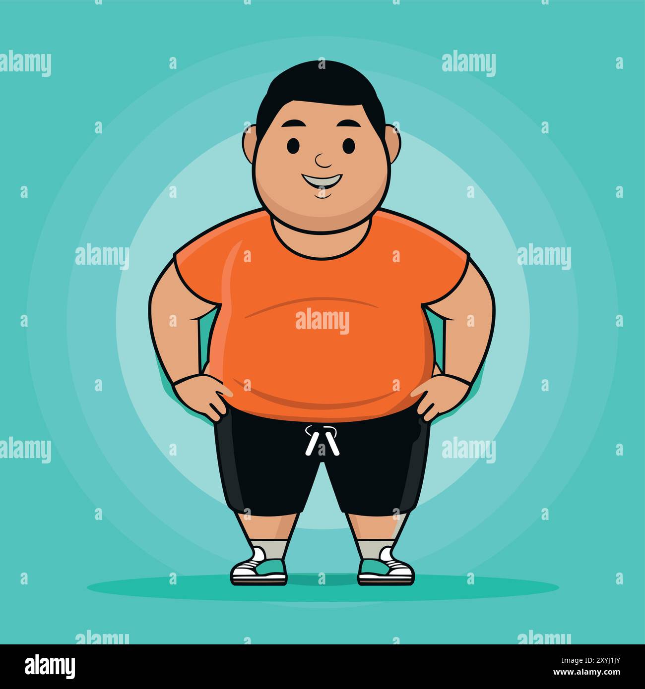 Cartoon Character Cheerful Chubby Men. Laughing. Vector Illustration. EPS 10. Stock Vector