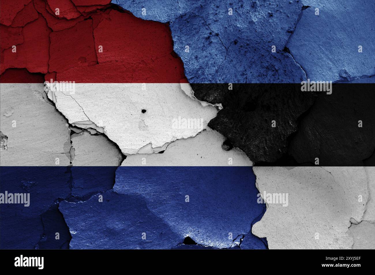 Flags of Netherlands and Estonia painted on cracked wall Stock Photo ...