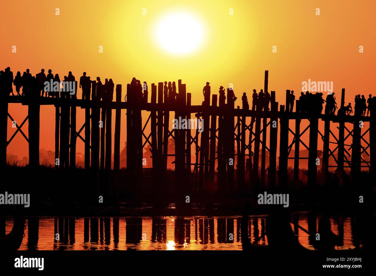 U Bein bridge at Taungmyo Lake near Amarapura in Myanmar Stock Photo ...