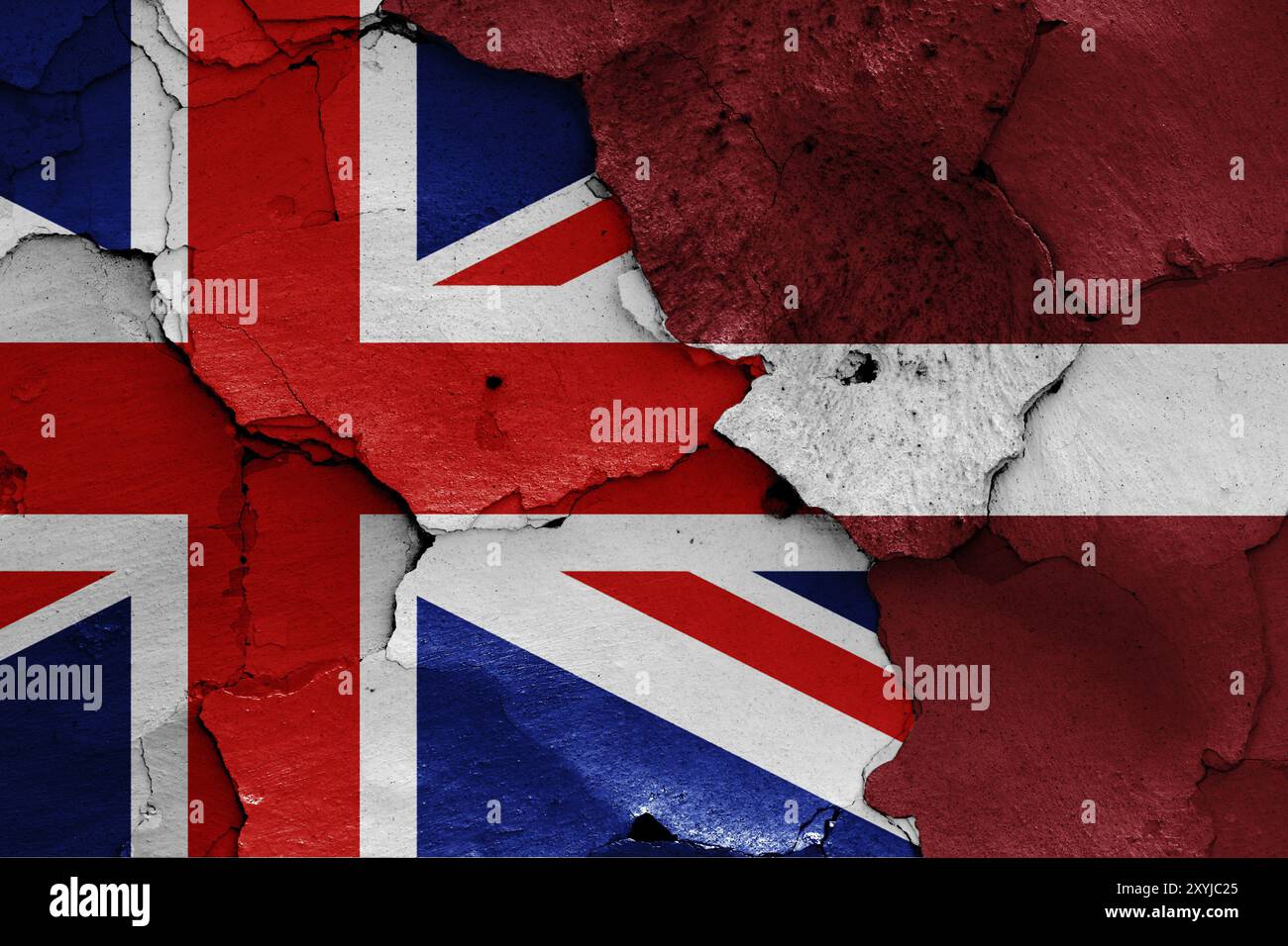 Flags of UK and Latvia painted on cracked wall Stock Photo - Alamy
