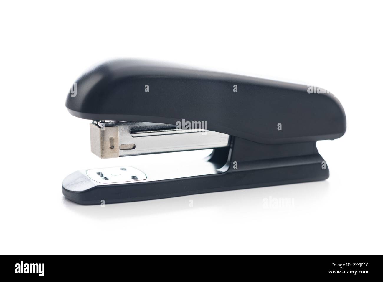 Black office stapler isolated on a white background. Stock Photo
