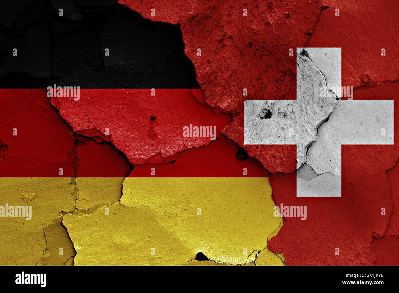 Flags of Germany and Switzerland painted on cracked wall Stock Photo ...