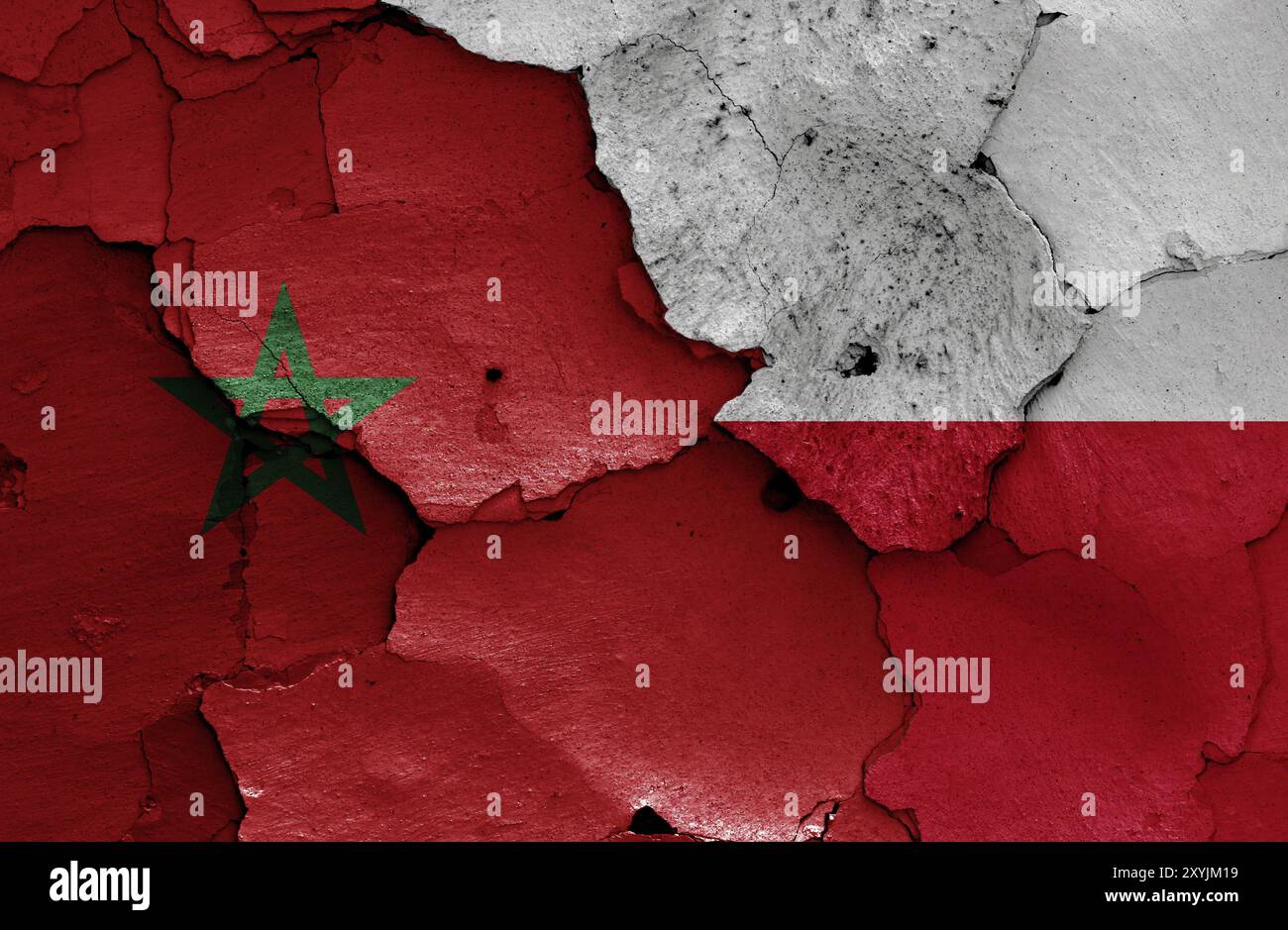 Flags of Morocco and Poland painted on cracked wall Stock Photo - Alamy