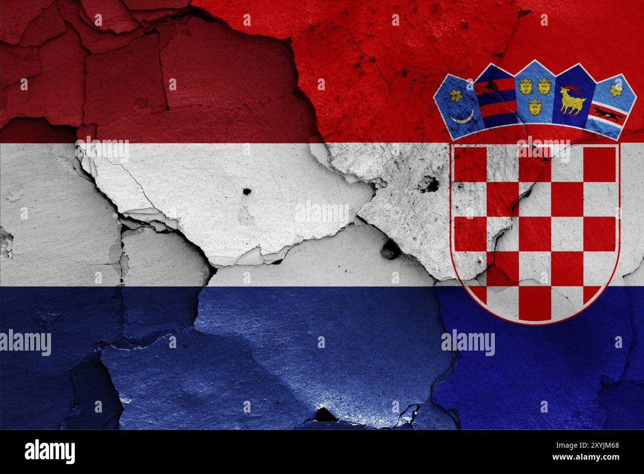 Flags of Netherlands and Croatia painted on cracked wall Stock Photo ...