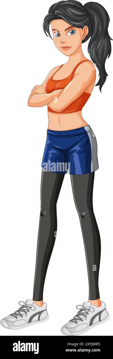 Sporty girl in athletic wear, arms crossed Stock Vector Image & Art - Alamy