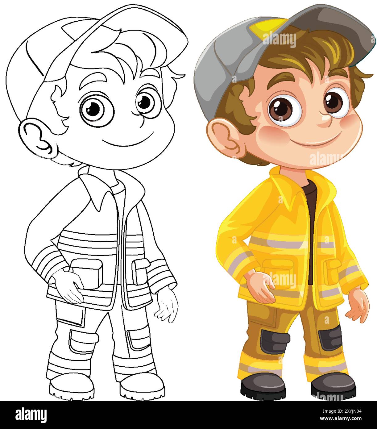 Illustration of a boy in firefighter gear Stock Vector Image & Art - Alamy