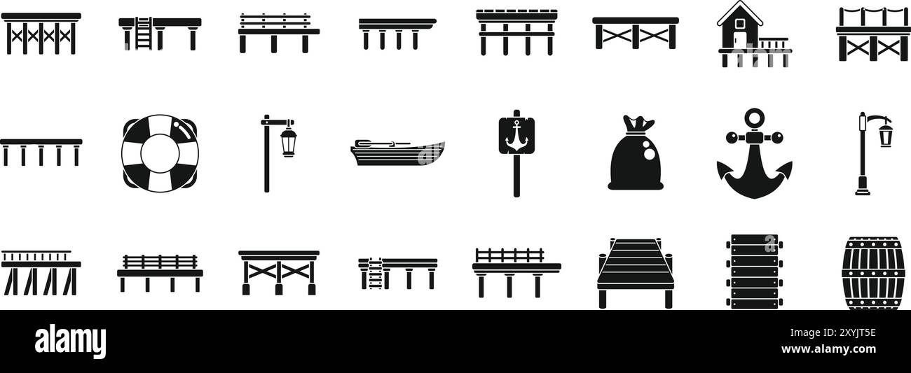 Pier with canoe at lake Stock Vector Images - Alamy