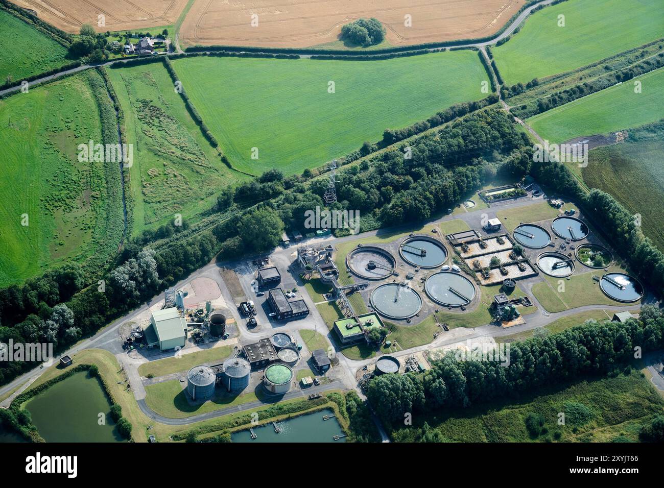 A drone shot of a water treatment works at Lydiate, Formby, North West ...