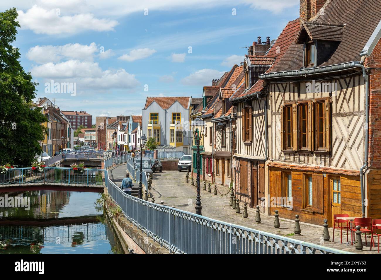 Half-timbered houses along the canal in Saint Leu Quarter, Amiens, Somme, Picardy, France Stock Photo