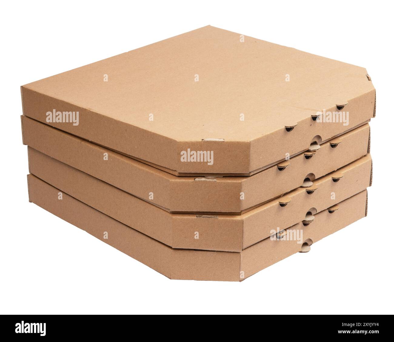 packing boxes with pizza on a white background Stock Photo
