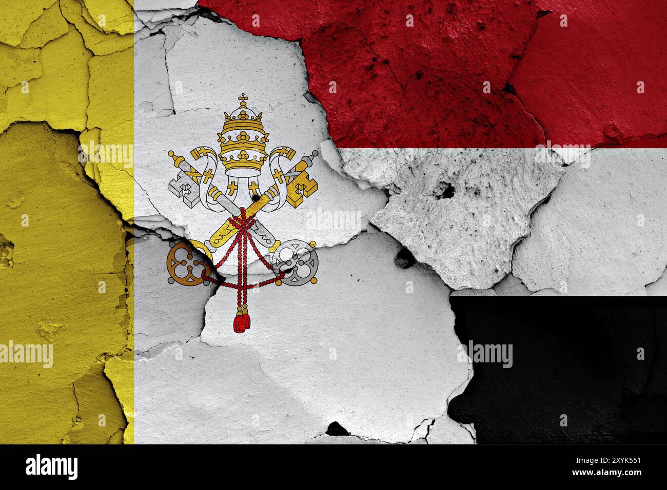 Flag of Vatican and Yemen painted on cracked wall Stock Photo - Alamy