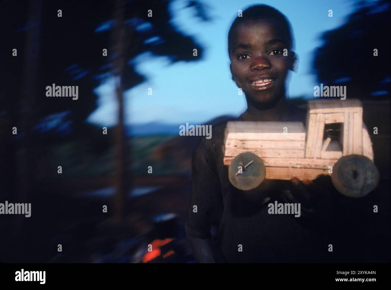 A boy and his homemade truck in Mozambique. Stock Photo