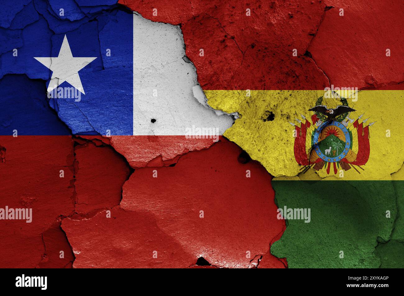 Flags of Chile and Bolivia painted on cracked wall Stock Photo - Alamy