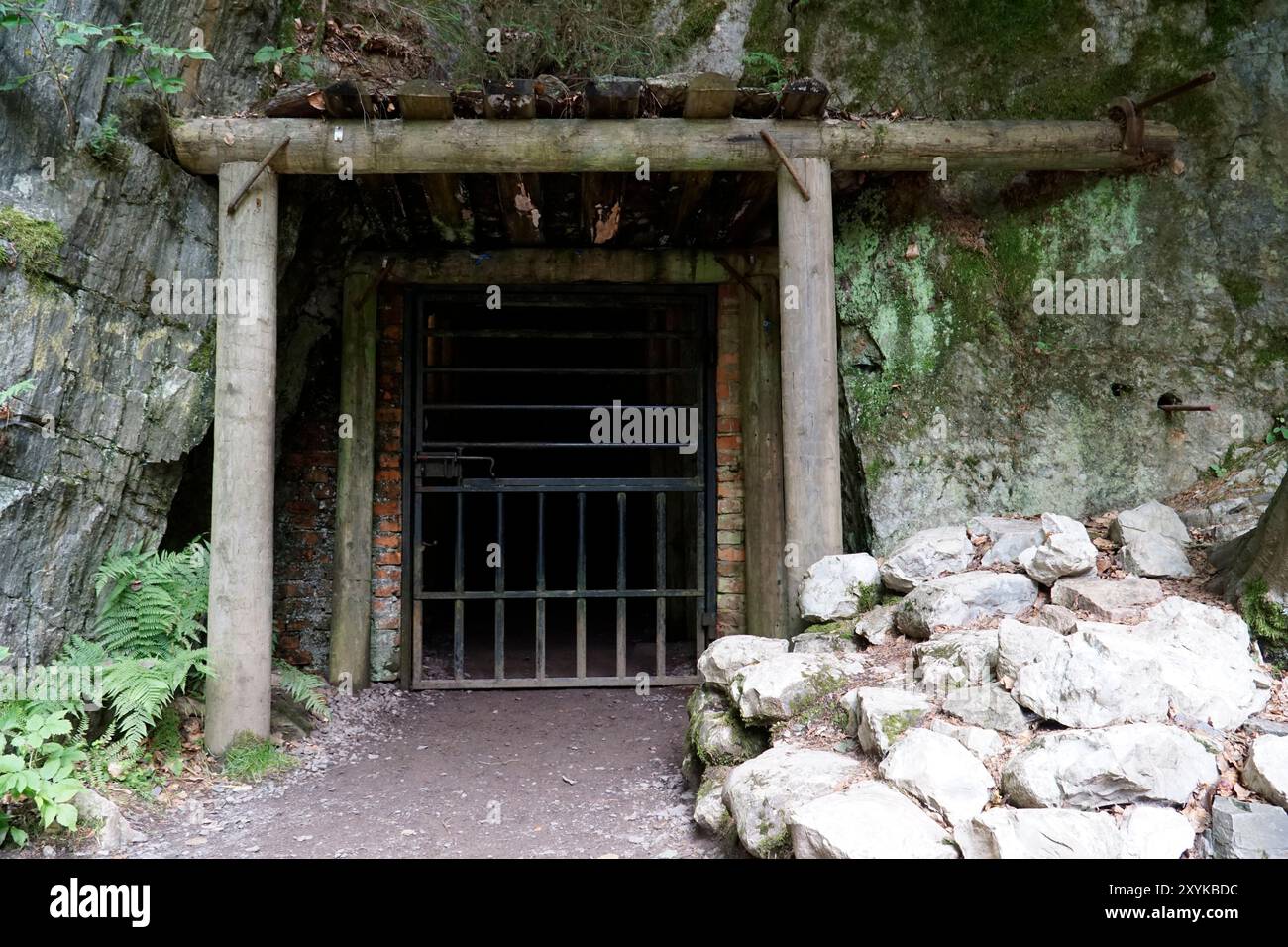 Osowka, Gluszyca, Poland - August 06th, 2024 - Entrance to III Reich secret underground tunnels - Project Riese Stock Photo