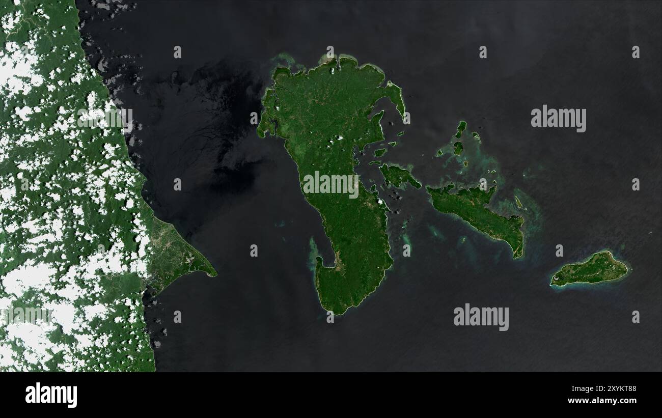 Polillo Island in the Philippine Sea on a satellite image taken in ...