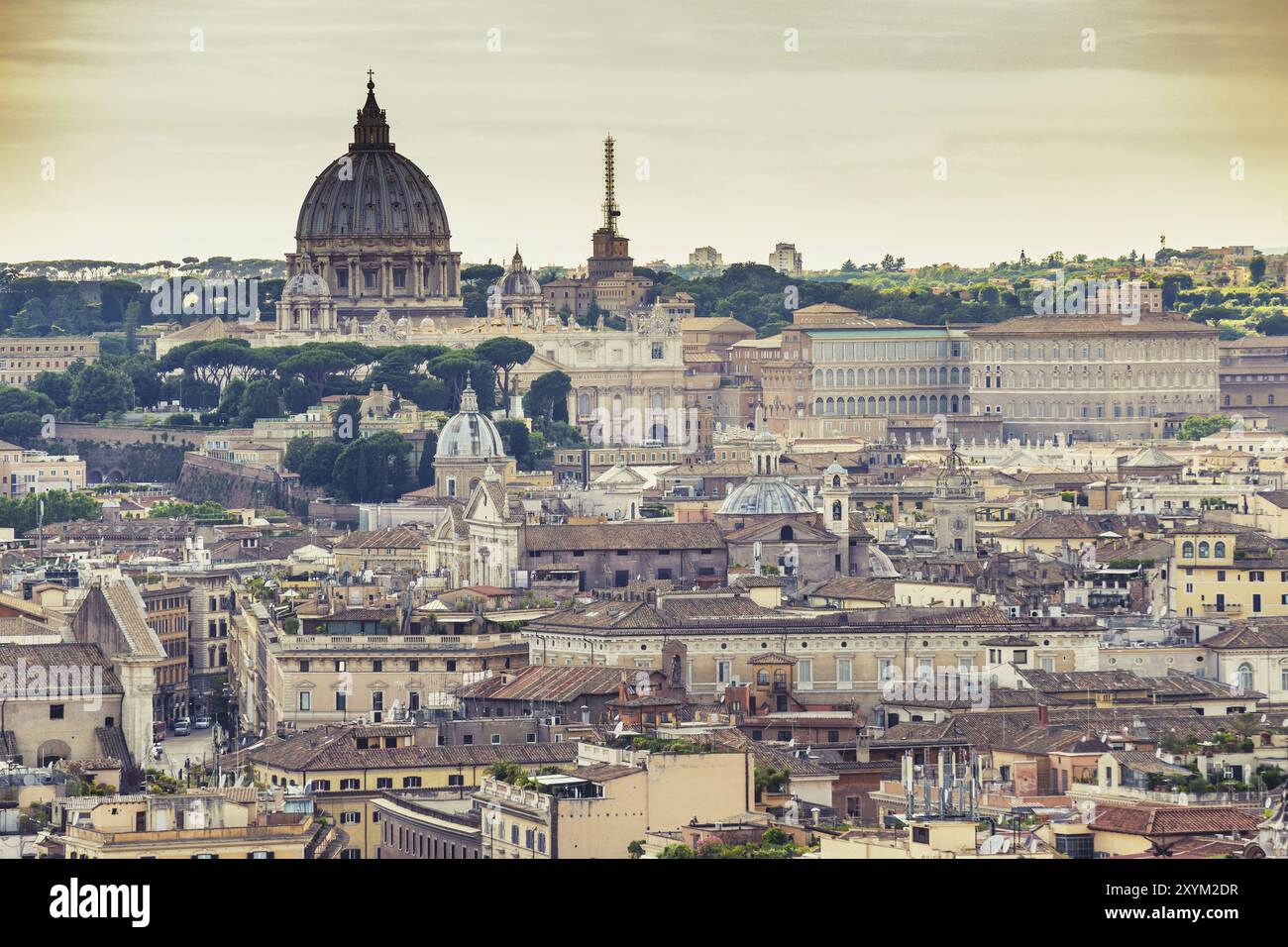 Rome Vatican Italy high angle view sunset city skyline in Retro Stock ...