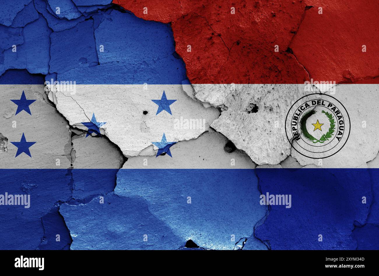 Flags of Honduras and Paraguay painted on cracked wall Stock Photo - Alamy