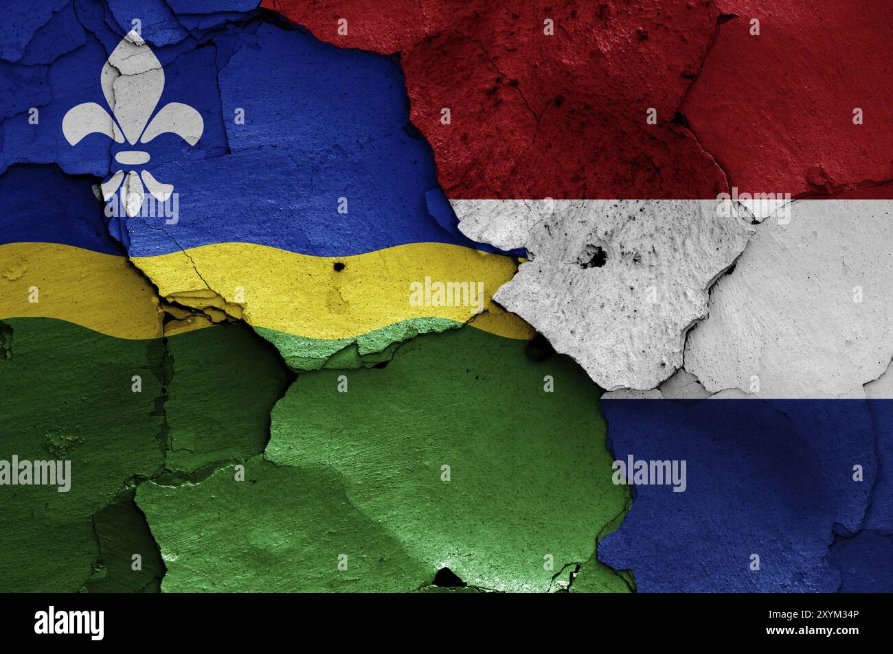 Flags of Flevoland and Netherlands painted on cracked wall Stock Photo ...