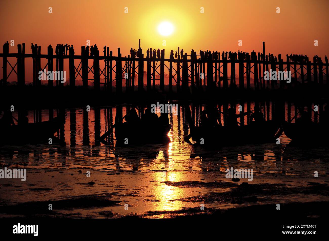 U Bein bridge at Taungmyo Lake near Amarapura in Myanmar Stock Photo ...