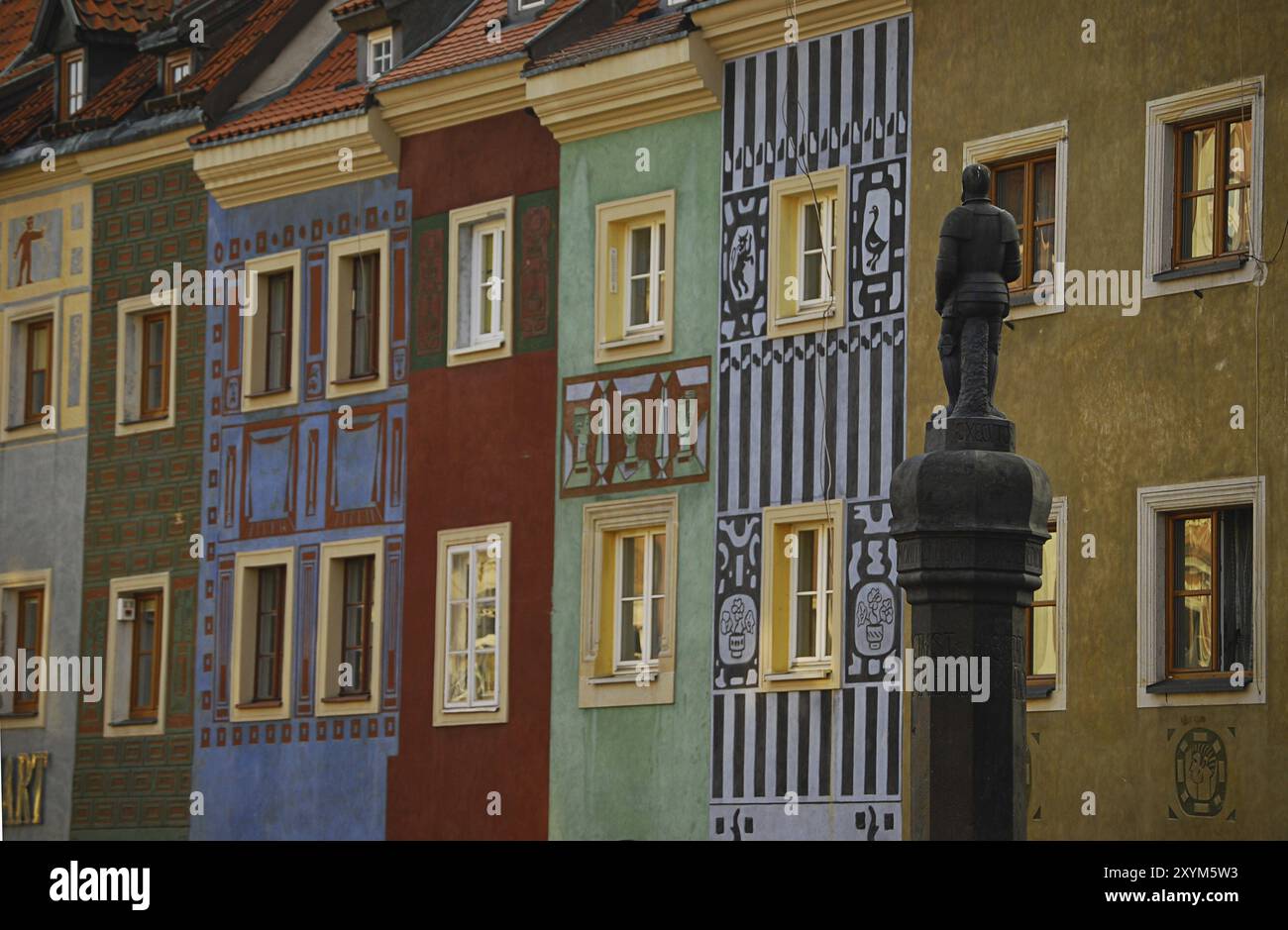 Whipping post and architecture of Old Market in Poznan, Poland, Europe Stock Photo