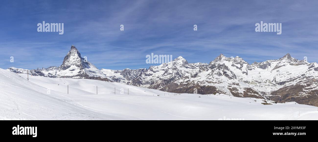 Panoramic view of the Swiss Alps with the famous Matterhorn Stock Photo ...