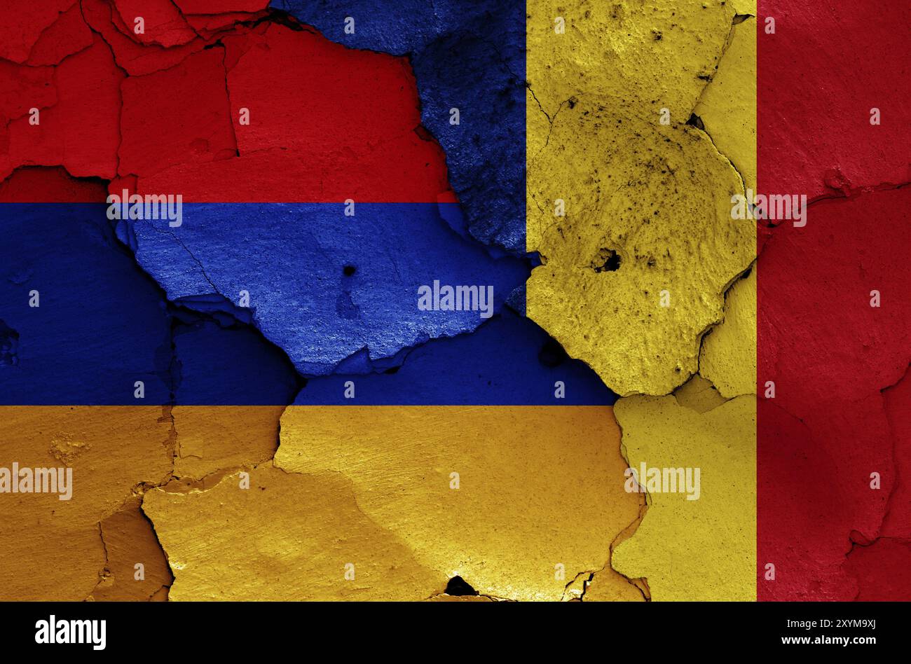 Flags of Armenia and Romania painted on cracked wall Stock Photo - Alamy