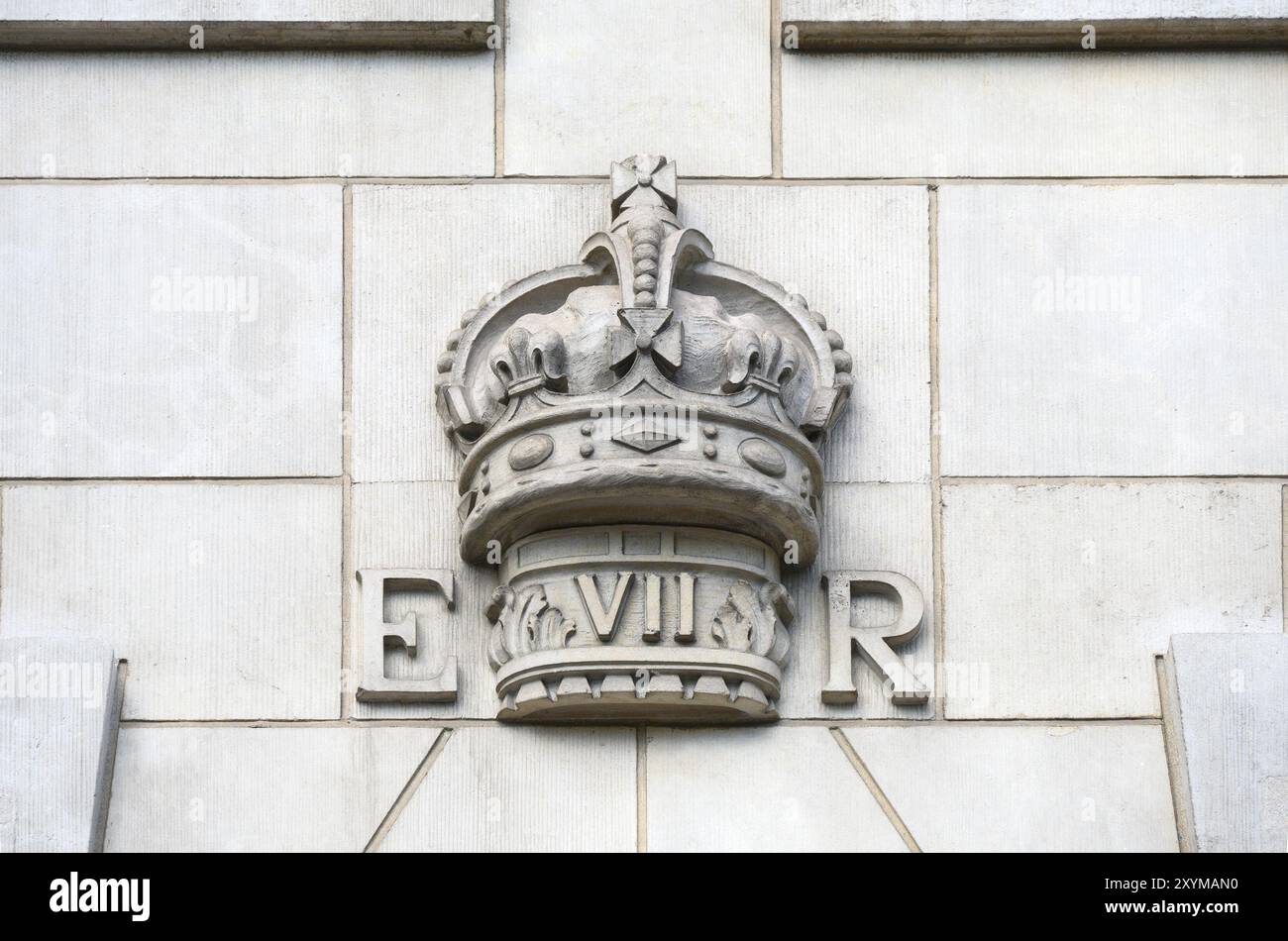 London, UK. Edward VII cypher on the Millbank façade of the Chelsea College of Art and Design Stock Photo