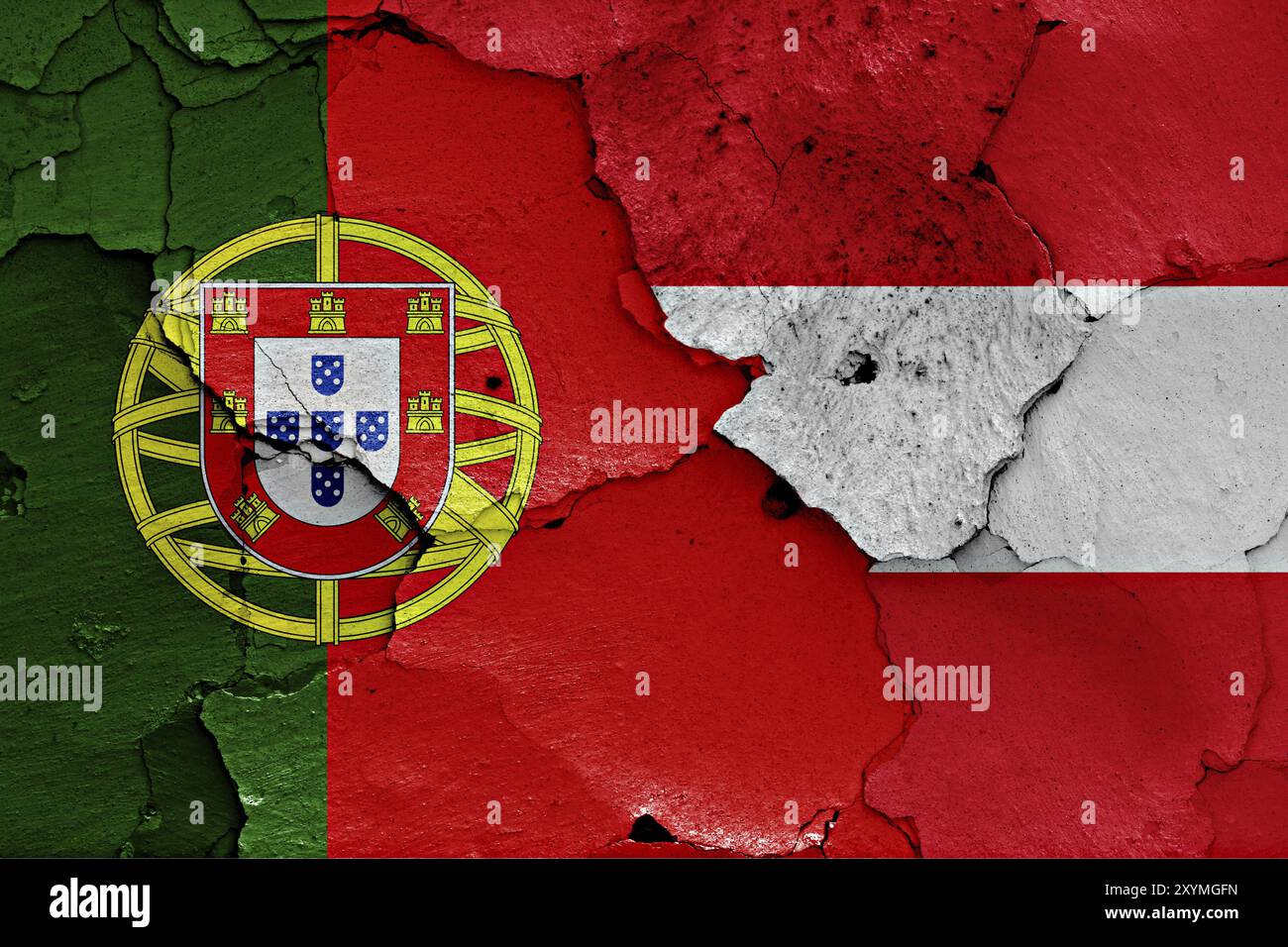 Flags of Portugal and Austria painted on cracked wall Stock Photo - Alamy