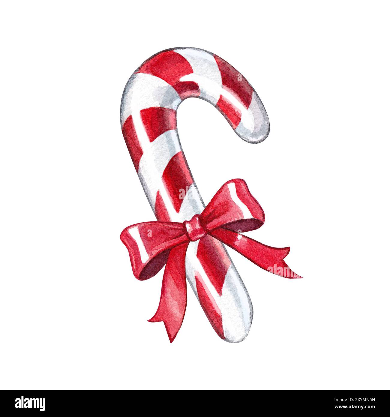 Christmas sugar cane with red bow. Watercolor hand drawn illustration ...