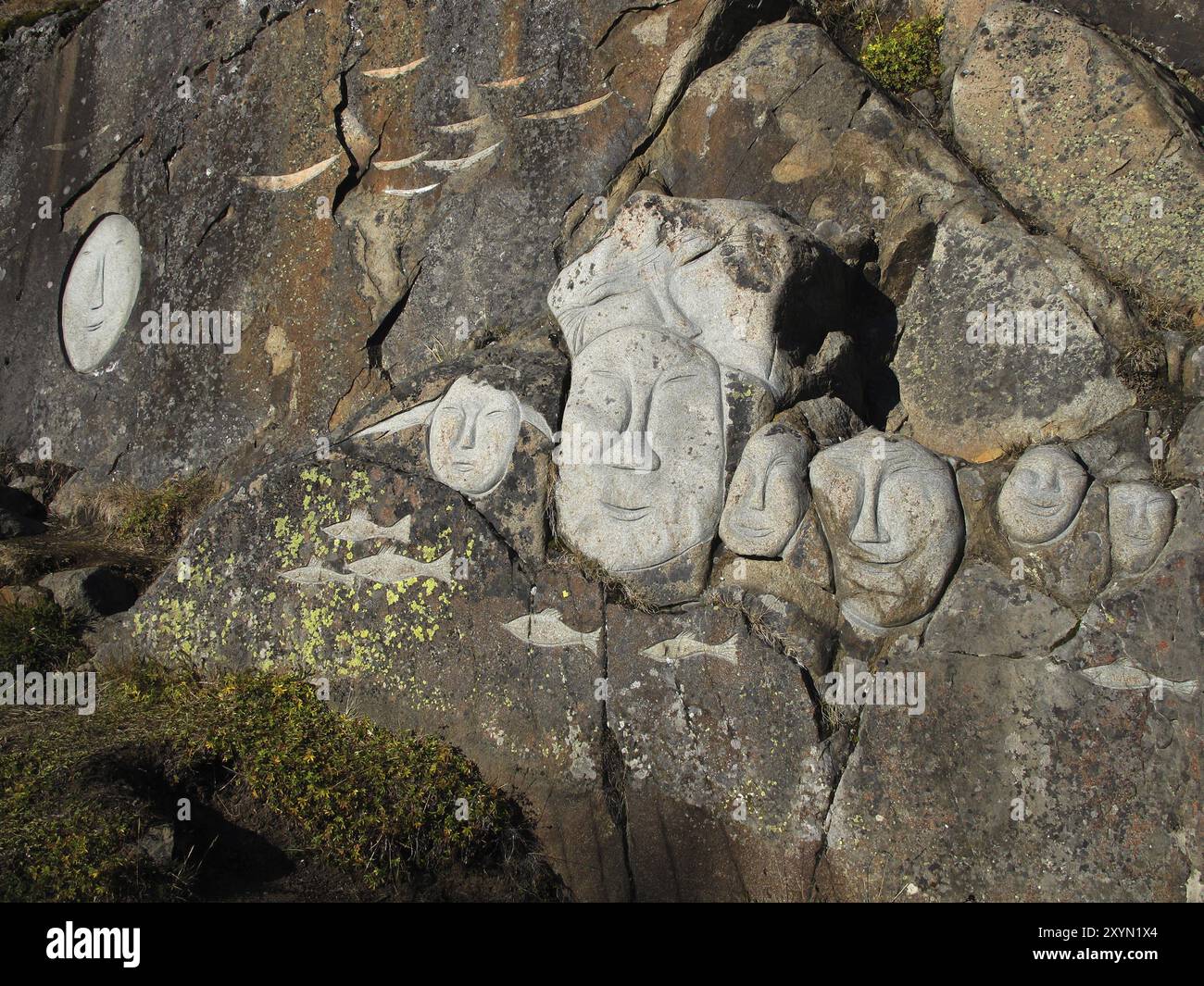 Greenland Rocks Art on the rocks of Qaqortoq (Danish: Julianehab) in south-west ...