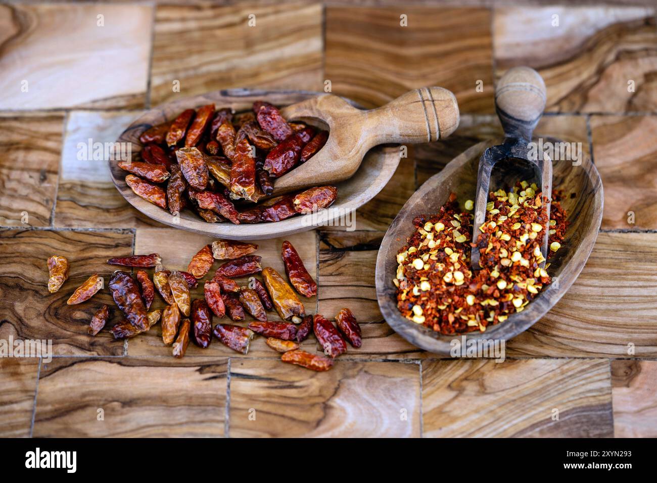 Chili (Capsicum spec. ), Chili dried and chopped Stock Photo