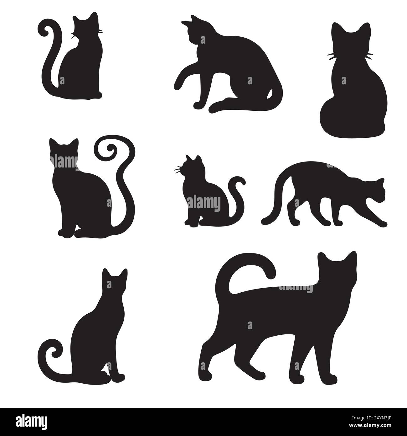 black cat silhouette set with white background Stock Vector
