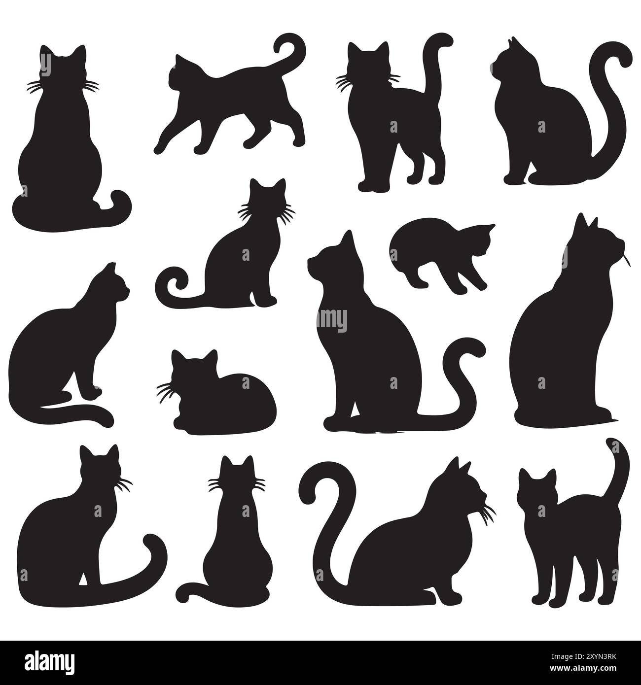 black cat silhouette set with white background Stock Vector