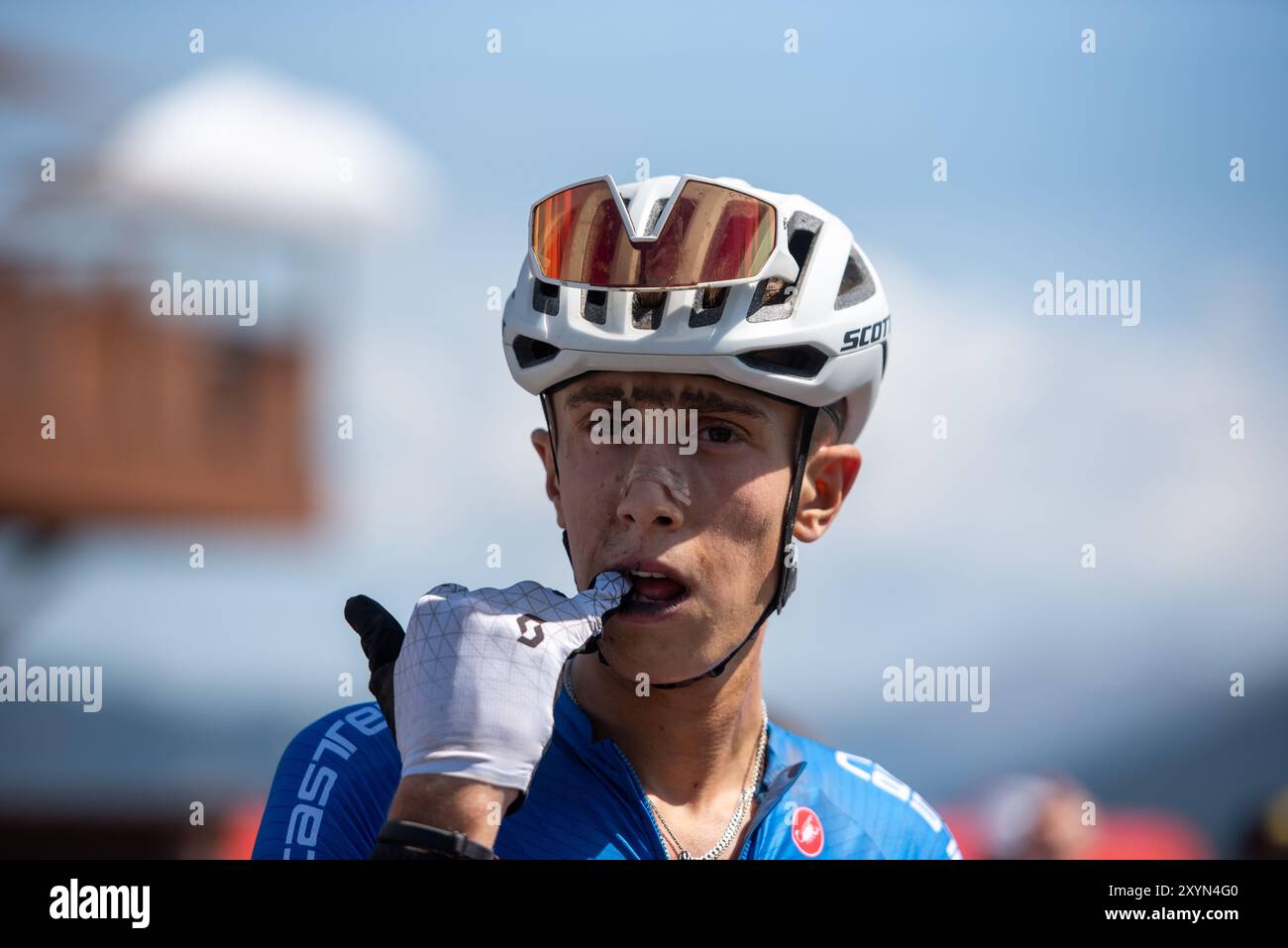 Pal Arinsal, Andorra August 30 2024 Cyclist after the race in the