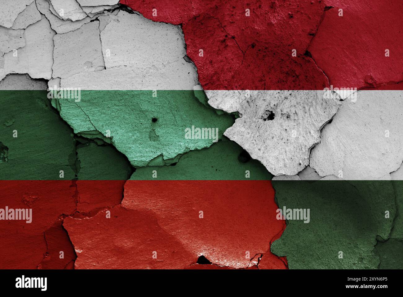 Flags of Bulgaria and Hungary painted on cracked wall Stock Photo - Alamy