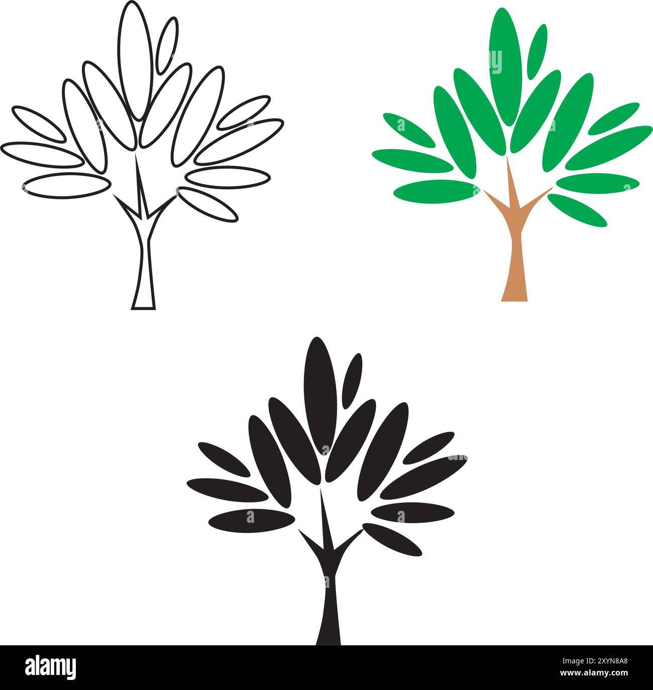 White, black and green tree on a white background Stock Vector