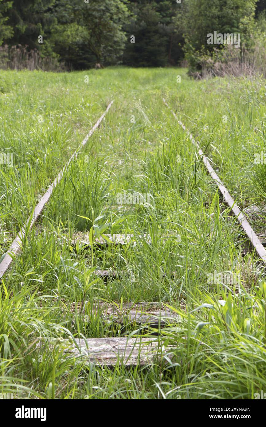 Disused railway line in an upland moor in Bavaria Stock Photo