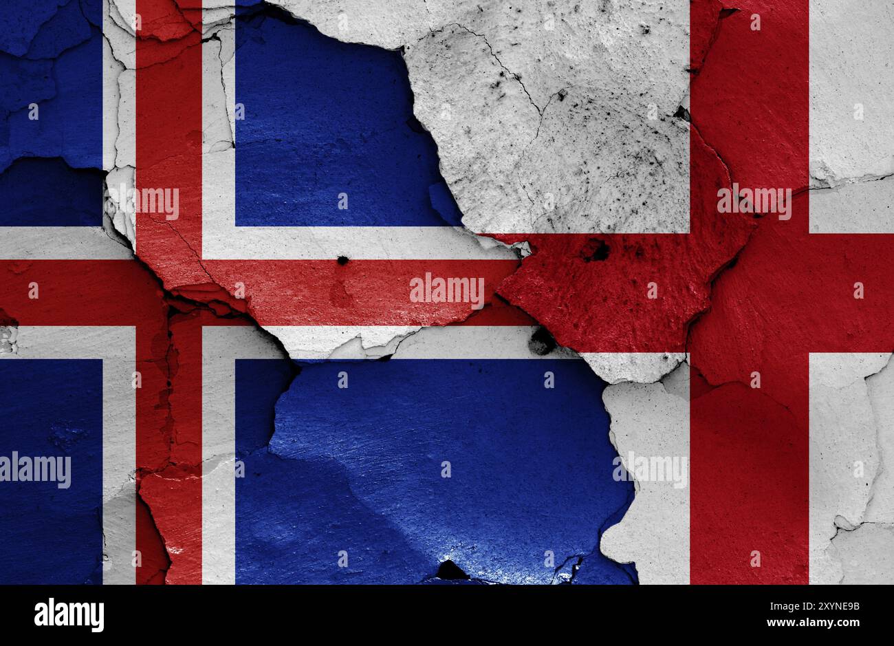 Flags of Iceland and England painted on cracked wall Stock Photo - Alamy