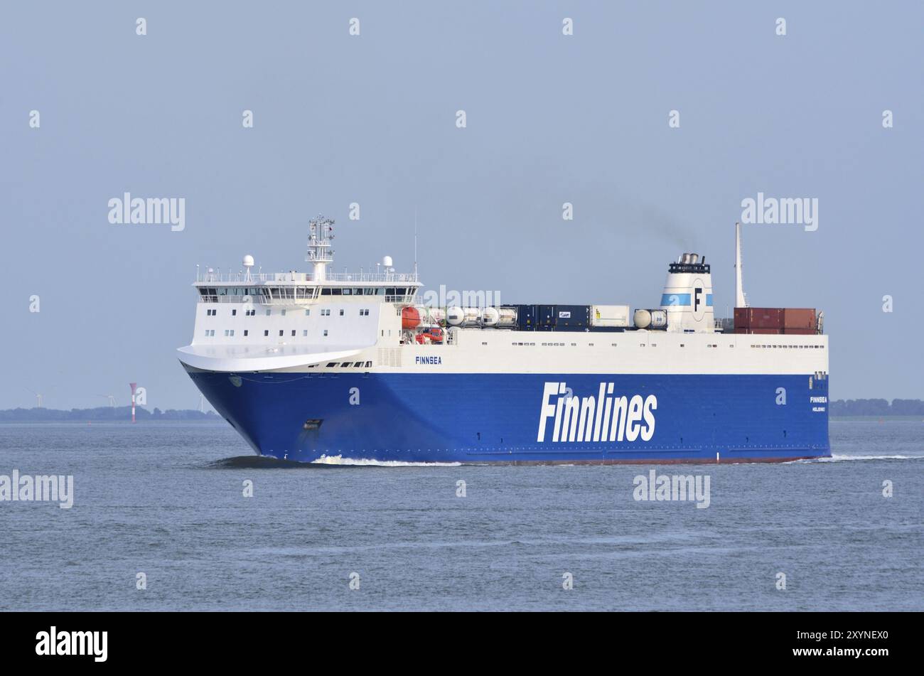 RORO, Ship Finnsea, IMO-No. 9468891 outbound on Elbe River by Cuxhaven RoRo Ship Finnsea, IMO-No. 9468891 outbound on Elbe River by Cuxhaven Stock Photo