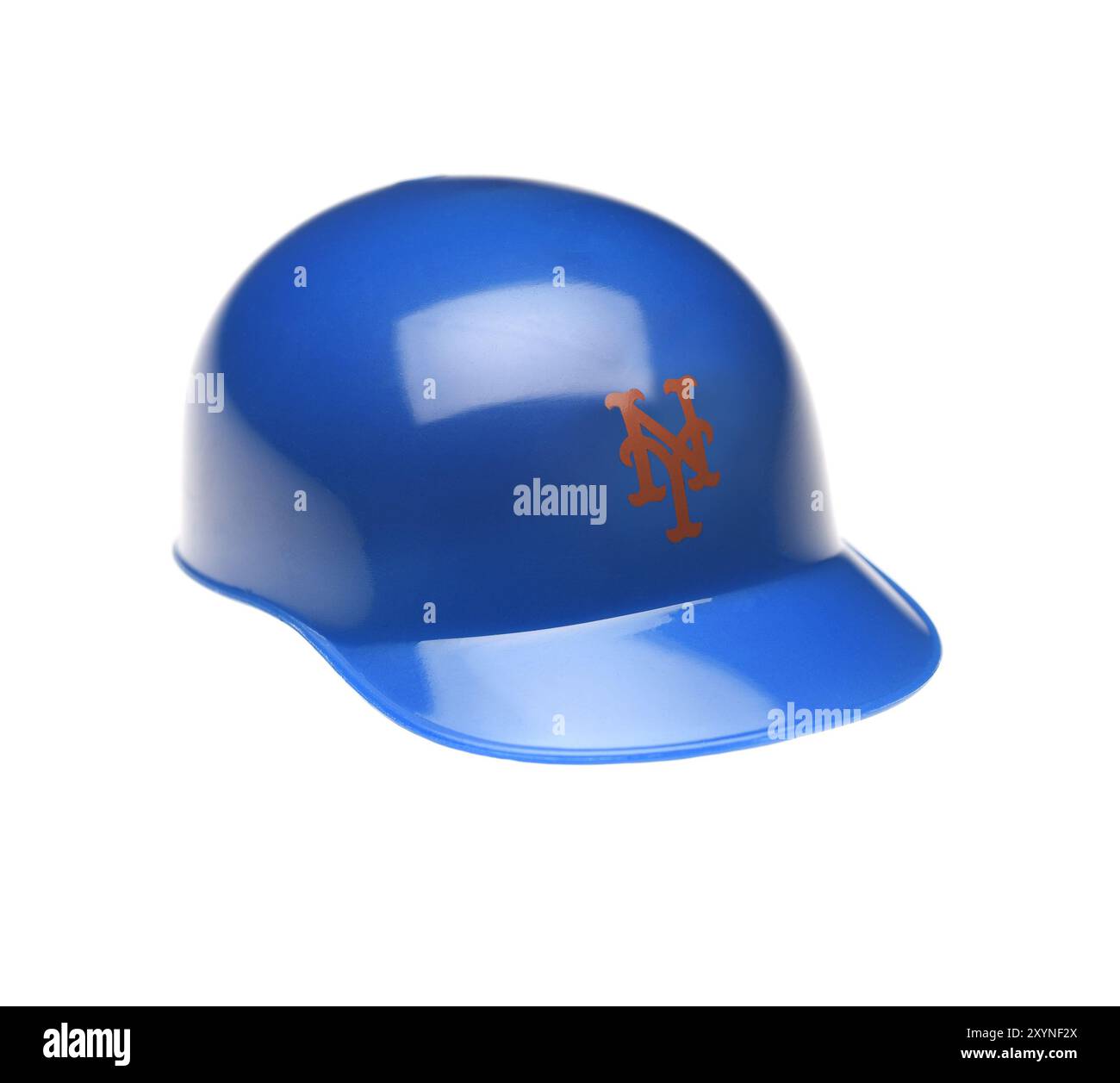 IRVINE, CALIFORNIA - FEBRUARY 27, 2019:  Closeup of a mini collectable batters helmet for the New York Mets of Major League Baseball. Stock Photo