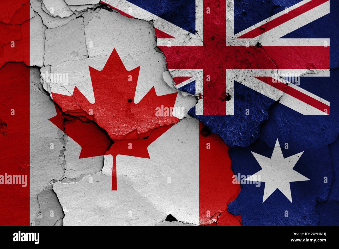 Flags of Canada and Australia painted on cracked wall Stock Photo - Alamy