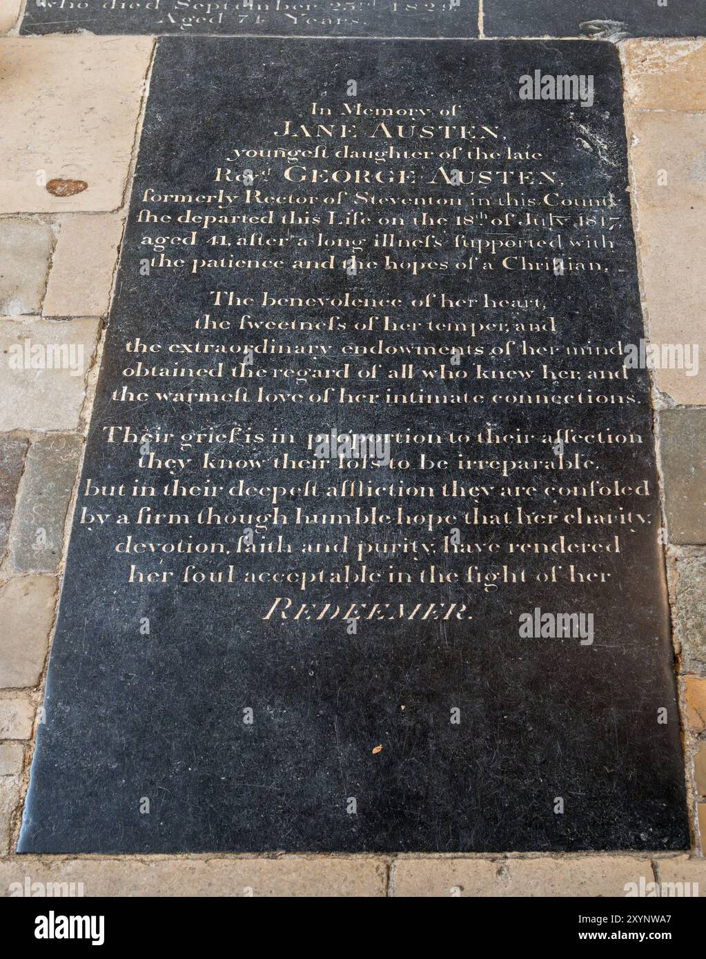 The grave of Jane Austen in Winchester Cathedral, Winchester, Hampshire ...