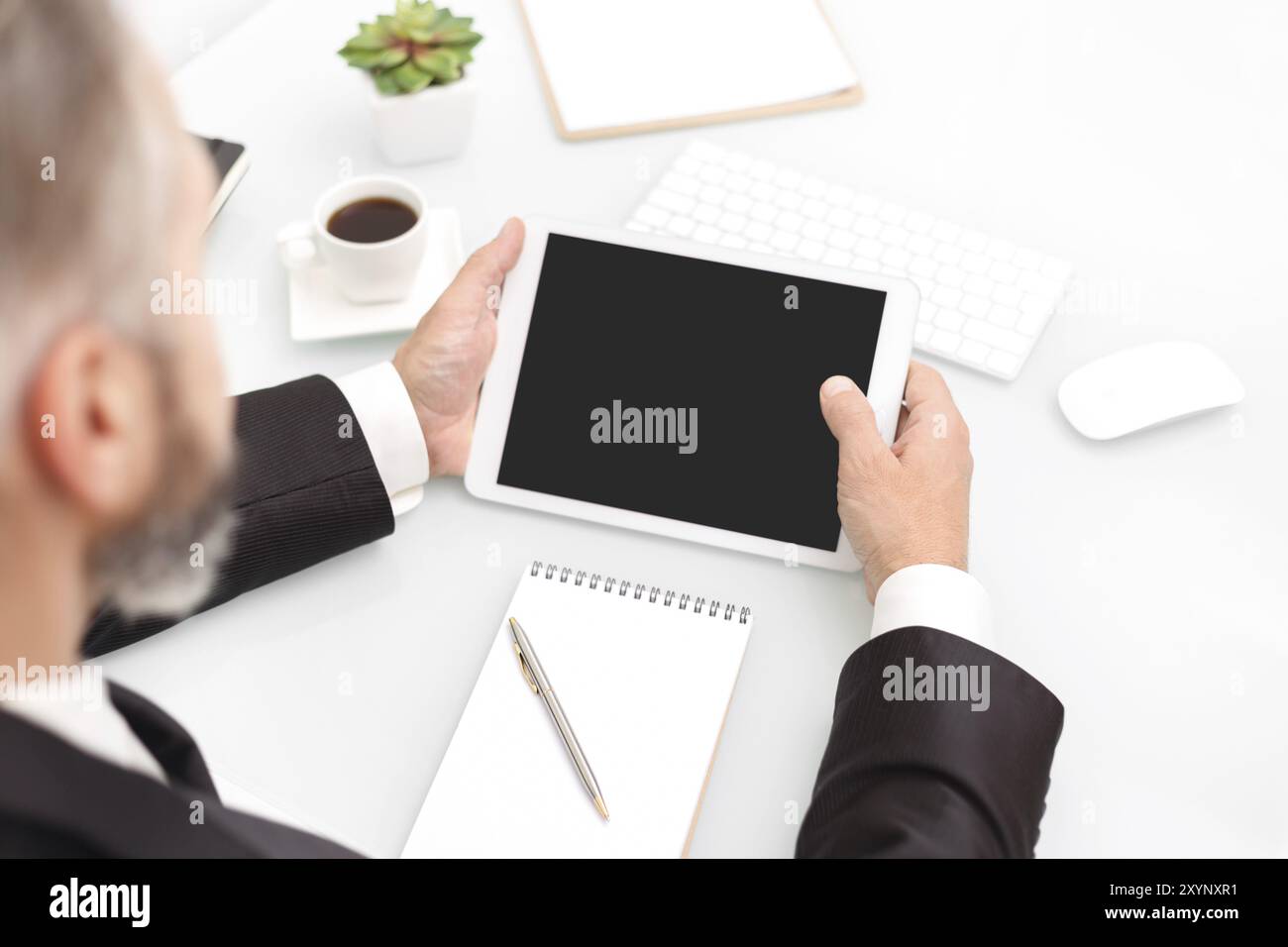 Male hands using modern tablet business concept mockup Stock Photo