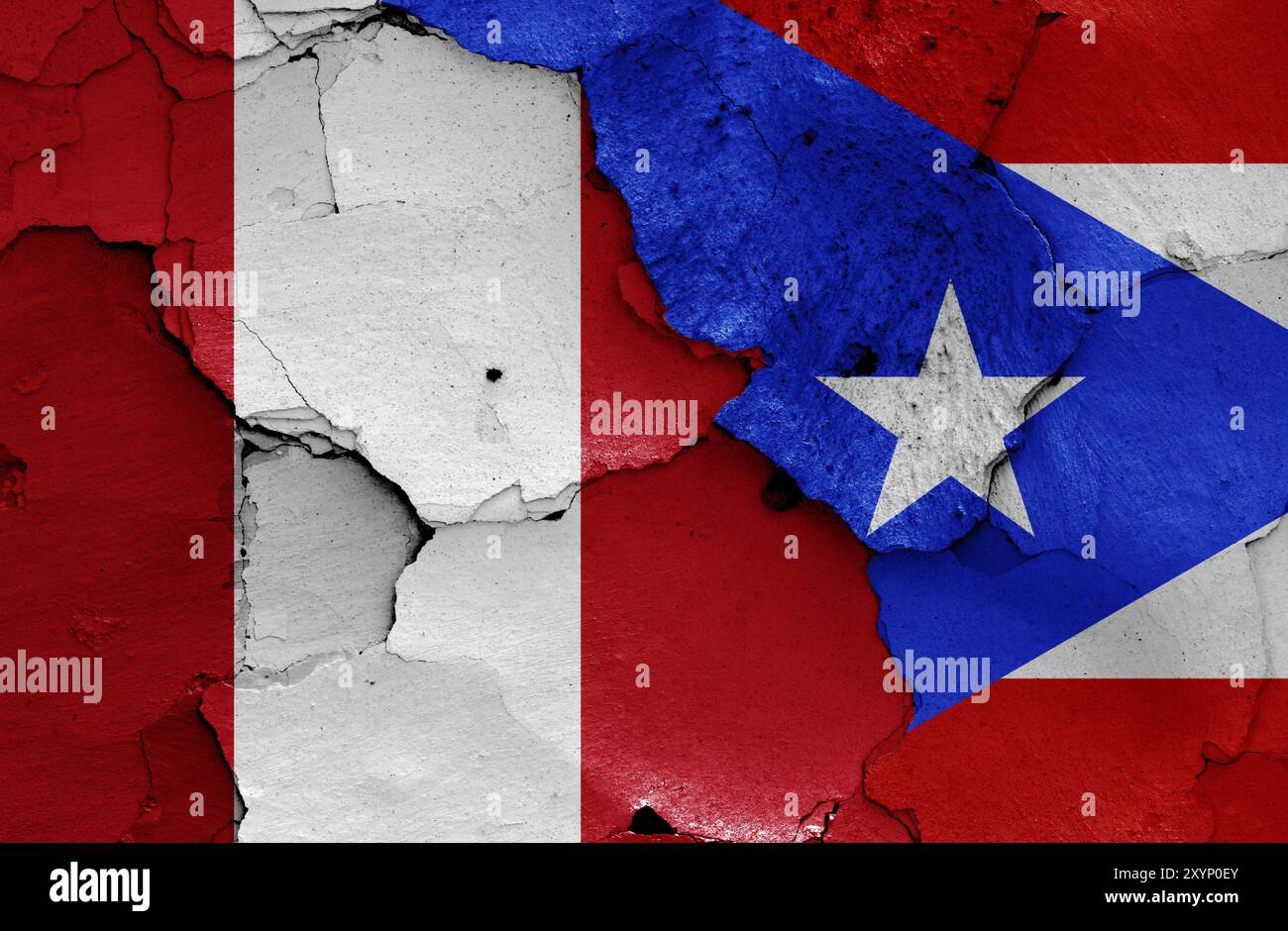 Flags of Peru and Puerto Rico painted on cracked wall Stock Photo - Alamy