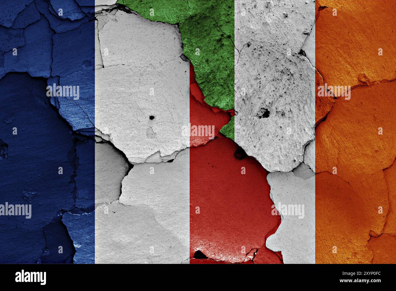 Flags of France and Ireland painted on cracked wall Stock Photo - Alamy