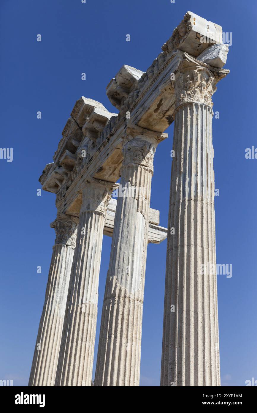 Ancient Apollo temple building columns at Turkey Side city ruins Stock ...