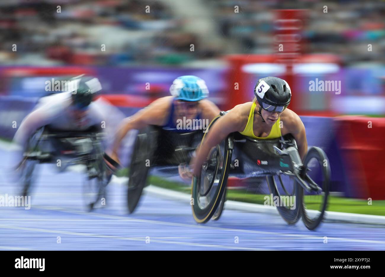 Madison De Rozario of Australia competeing in the Women's 5000m T54 Round 1 heat race on day two of the Paris 2024 Summer Paralympic Games at Stade de France on August 30, 2024 in Paris, France. photo by Gary Mitchell Stock Photo