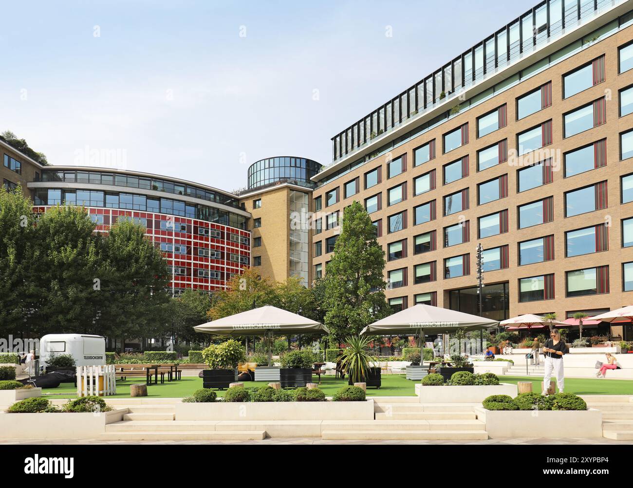 Television Centre, Wood Lane, London. Former home of BBC Television, now converted to flats, offices, hotels and a cinema. Stock Photo