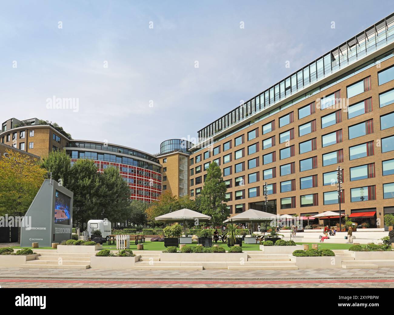 Television Centre, Wood Lane, London. Former home of BBC Television, now converted to flats, offices, hotels and a cinema. Stock Photo