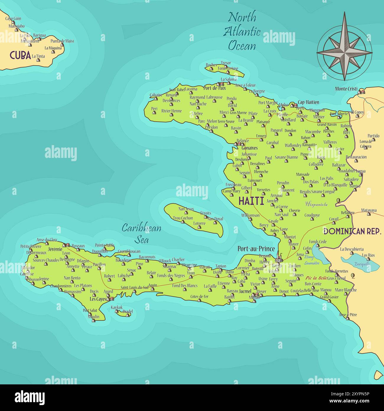 Carte Ancienne D'Haïti 1864 – Reproduction Vintage De Ted's Vintage Art, Prête à Encadrer